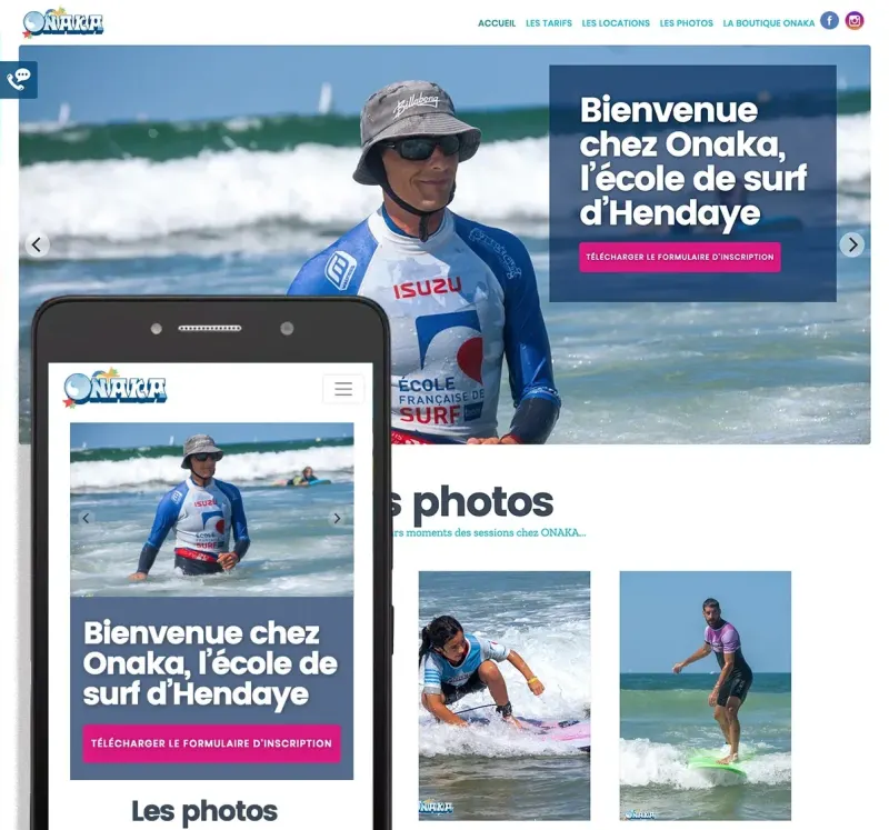 Onaka, webdesign de l'école de surf d'Hendaye